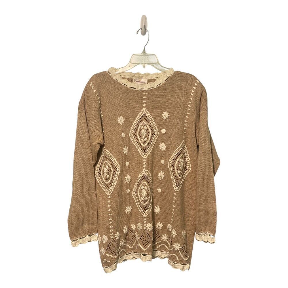Vintage WORTHINGTON Women's Embroidered Tunic Sweater Large Boho Cottagcore